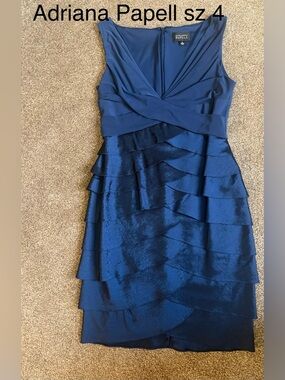 Adrianna Papell Deep Navy V-Neck Tiered Ruffle Midi Dress